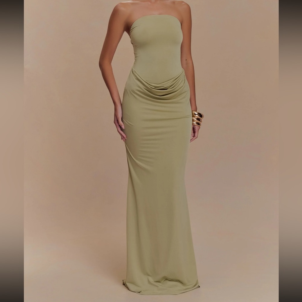 Meshki Madison Strapless Slinky Dress Maxi Dress - Sage
